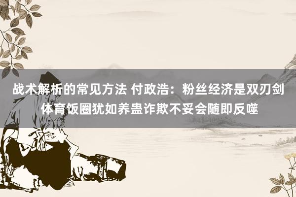 战术解析的常见方法 付政浩：粉丝经济是双刃剑 体育饭圈犹如养蛊诈欺不妥会随即反噬