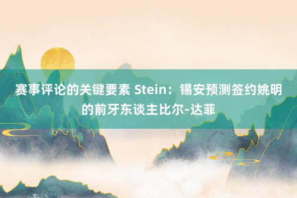 赛事评论的关键要素 Stein：锡安预测签约姚明的前牙东谈主比尔-达菲