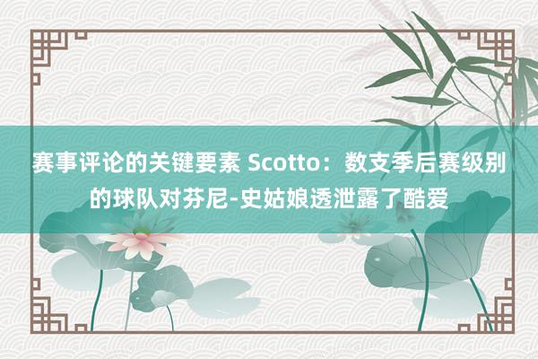 赛事评论的关键要素 Scotto：数支季后赛级别的球队对芬尼-史姑娘透泄露了酷爱