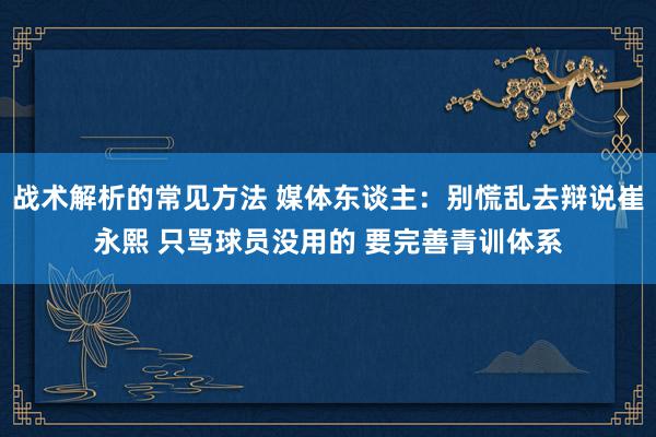 战术解析的常见方法 媒体东谈主：别慌乱去辩说崔永熙 只骂球员没用的 要完善青训体系